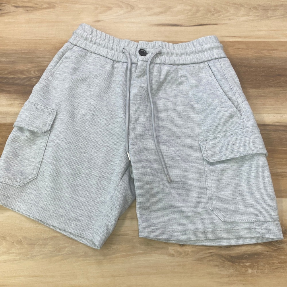 Zara Cargo Shorts Medium Mens Textured Knit Drawstring Casual Grey M